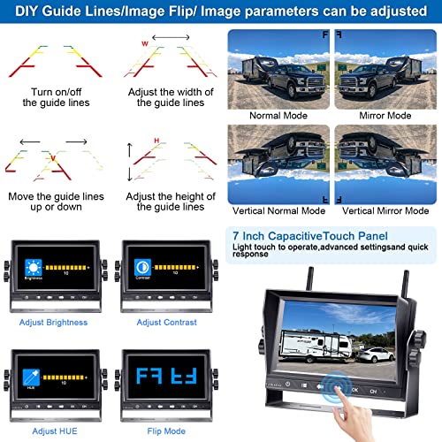 LeeKooLuu RV Backup Camera Wireless Waterproof 7'' LCD Split Screen DVR Dash Monitor Touch Key Rear View System 4 Channels Travel Trailers Adapter for Furrion Pre-Wired RVs Night Vision LK7