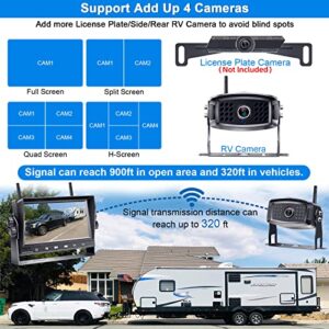 LeeKooLuu RV Backup Camera Wireless Waterproof 7'' LCD Split Screen DVR Dash Monitor Touch Key Rear View System 4 Channels Travel Trailers Adapter for Furrion Pre-Wired RVs Night Vision LK7