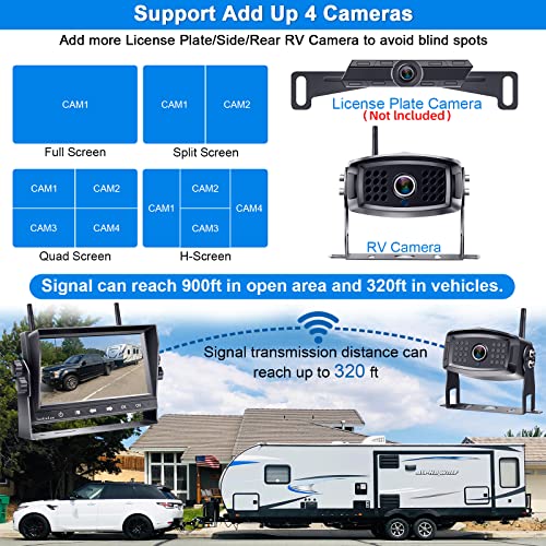 LeeKooLuu RV Backup Camera Wireless Waterproof 7'' LCD Split Screen DVR Dash Monitor Touch Key Rear View System 4 Channels Travel Trailers Adapter for Furrion Pre-Wired RVs Night Vision LK7