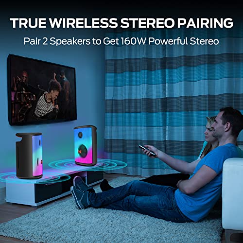 Monster Sparkle Loud Bluetooth Speaker 80W, Party Speaker with Powerful Sound and Heavy Bass, Full Screen Colorful Lights, 24H Playtime, AUX, USB Playback, Portable Waterproof Speaker for Outdoor Home