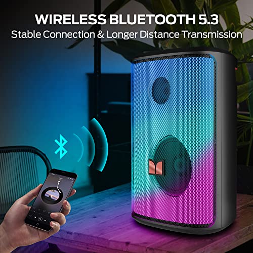 Monster Sparkle Loud Bluetooth Speaker 80W, Party Speaker with Powerful Sound and Heavy Bass, Full Screen Colorful Lights, 24H Playtime, AUX, USB Playback, Portable Waterproof Speaker for Outdoor Home