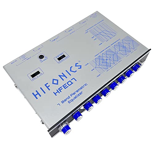 Hifonics HFEQ7 7-Band 9 Volts 1/2 DIN Pre-Amp Car Audio Graphic Equalizer with Front 3.5mm Auxiliary Input, Rear RCA Auxiliary Input and High Level Speaker Inputs Black