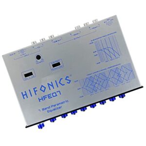 Hifonics HFEQ7 7-Band 9 Volts 1/2 DIN Pre-Amp Car Audio Graphic Equalizer with Front 3.5mm Auxiliary Input, Rear RCA Auxiliary Input and High Level Speaker Inputs Black