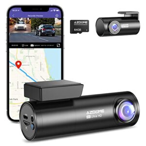 azdome front and rear dash cam, 4k + 1080p dual dash camera for cars with 5.8ghz wifi gps, night vision, 24 hours parking mode, wdr, loop recording, g-sensor, app, free 64gb card