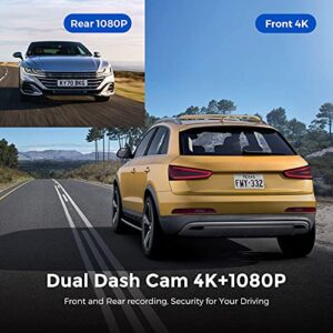 AZDOME Front and Rear Dash Cam, 4K + 1080P Dual Dash Camera for Cars with 5.8GHz WiFi GPS, Night Vision, 24 Hours Parking Mode, WDR, Loop Recording, G-Sensor, APP, Free 64GB Card