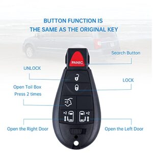 Car Key Fob Keyless Entry Remote fits Chrysler Town and Country 2008-2015 / Dodge Grand Caravan 2008-2014 Replacement for P/N: M3N5WY783X (5+1 Buttons) Pack of 2