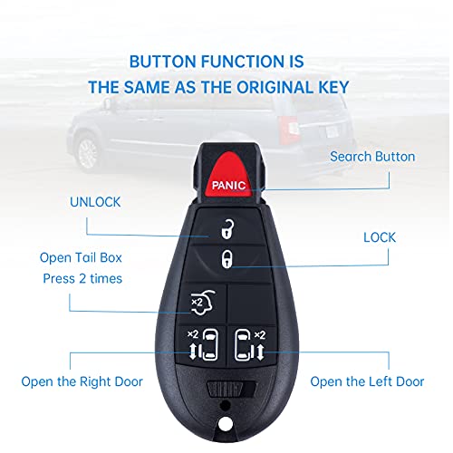 Car Key Fob Keyless Entry Remote fits Chrysler Town and Country 2008-2015 / Dodge Grand Caravan 2008-2014 Replacement for P/N: M3N5WY783X (5+1 Buttons) Pack of 2