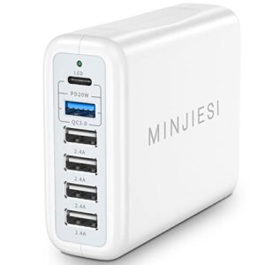 usb charging station 100w multi 6 port usb charging station block with usb type c qc3.0 family-sized hub usb strip compatible with iphone android smartphone