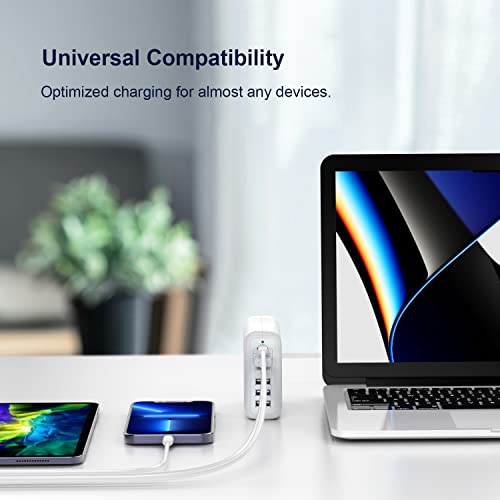 USB Charging Station 100w Multi 6 Port USB Charging Station Block with USB Type c qc3.0 Family-Sized Hub USB Strip Compatible with iPhone Android Smartphone