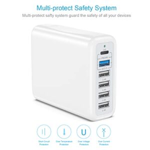 USB Charging Station 100w Multi 6 Port USB Charging Station Block with USB Type c qc3.0 Family-Sized Hub USB Strip Compatible with iPhone Android Smartphone