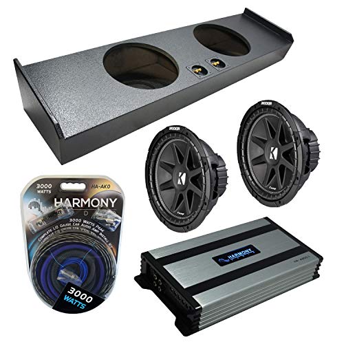 Compatible with 2009-2020 Ford F-150 Super Crew Truck Kicker Bundle Comp C12 Dual 12" Rhino Coated Sub Box Enclosure & Harmony HA-A800.1 Amp