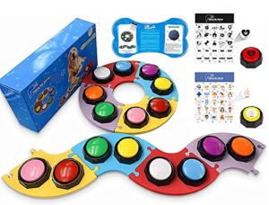 ribosy soundboard, 8 recordable buttons with 4 mats, 50 stickers, dog buttons for communication – record& playback your own voice to train your dog voice what they want