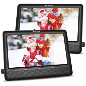 wonnie 10.5” car dvd player dual portable dvd players for headrest with 5 hours rechargeable battery, two mounting brackets, support usb/sd/sync tv,last memory, av out & in ( 1 player+1 monitor )