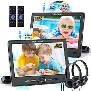 car dvd player dual screen with headrest mount, desobry 10.5″ portable dvd player for car with suction-type disc in, play a same or two different movies, support 1080p video,hdmi input, usb/sd reader