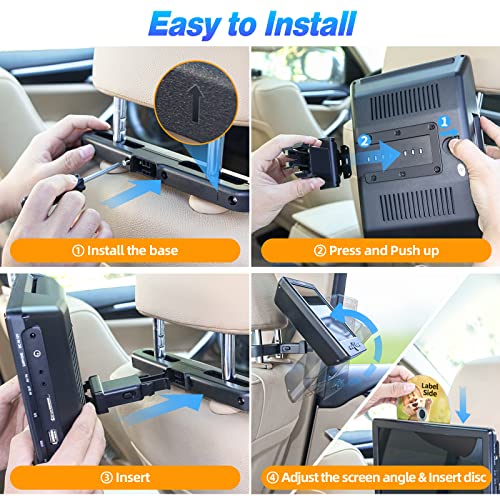 Car DVD Player Dual Screen with Headrest Mount, DESOBRY 10.5" Portable DVD Player for Car with Suction-Type Disc in, Play a Same or Two Different Movies, Support 1080P Video,HDMI Input, USB/SD Reader