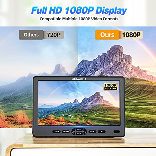 Car DVD Player Dual Screen with Headrest Mount, DESOBRY 10.5" Portable DVD Player for Car with Suction-Type Disc in, Play a Same or Two Different Movies, Support 1080P Video,HDMI Input, USB/SD Reader