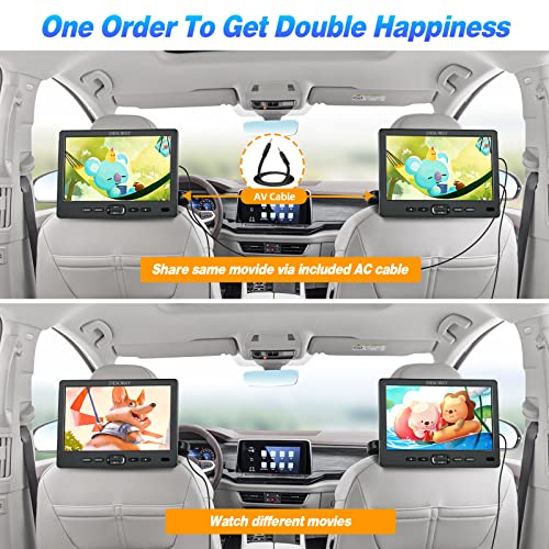 Car DVD Player Dual Screen with Headrest Mount, DESOBRY 10.5" Portable DVD Player for Car with Suction-Type Disc in, Play a Same or Two Different Movies, Support 1080P Video,HDMI Input, USB/SD Reader