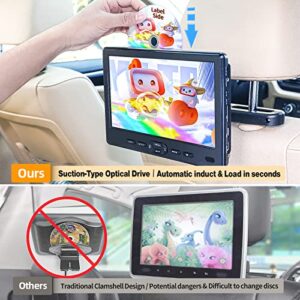 Car DVD Player Dual Screen with Headrest Mount, DESOBRY 10.5" Portable DVD Player for Car with Suction-Type Disc in, Play a Same or Two Different Movies, Support 1080P Video,HDMI Input, USB/SD Reader