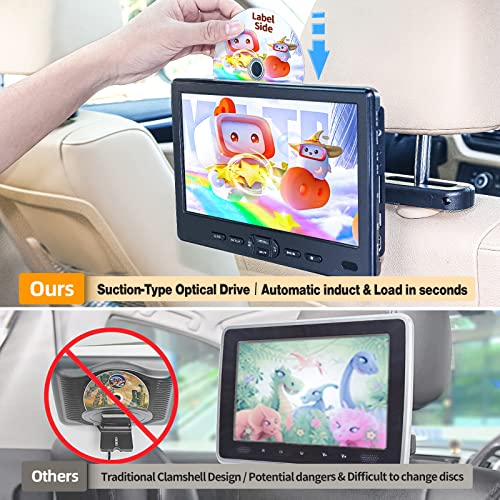 Car DVD Player Dual Screen with Headrest Mount, DESOBRY 10.5" Portable DVD Player for Car with Suction-Type Disc in, Play a Same or Two Different Movies, Support 1080P Video,HDMI Input, USB/SD Reader