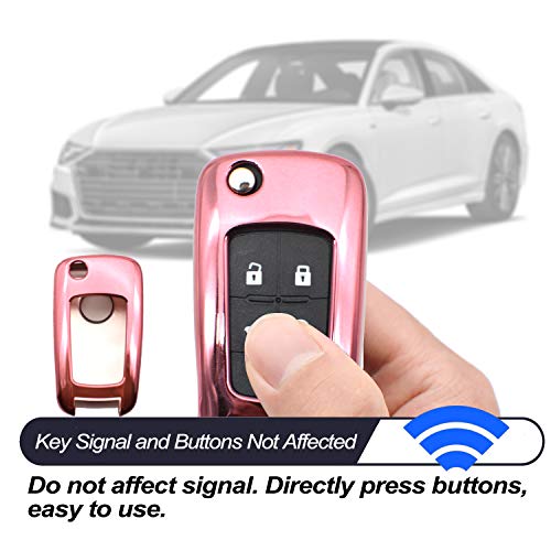 Compatible with Chevy Chevrolet Equinox Encore Camaro Cruze Malibu Impala Buick Regal Lacrosse GMC Terrain Pink TPU Key Fob Cover Case Remote Holder Skin Protector Keyless Entry Sleeve Accessories