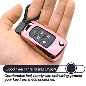 Compatible with Chevy Chevrolet Equinox Encore Camaro Cruze Malibu Impala Buick Regal Lacrosse GMC Terrain Pink TPU Key Fob Cover Case Remote Holder Skin Protector Keyless Entry Sleeve Accessories