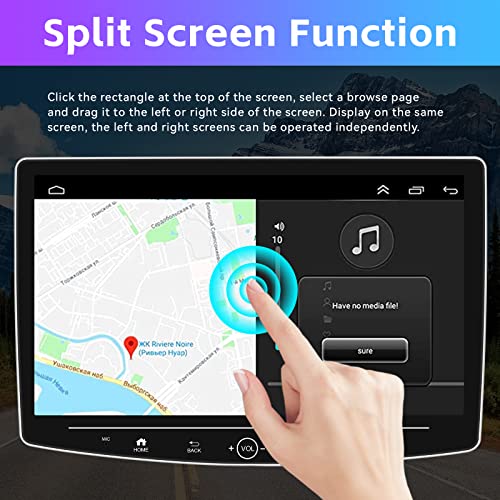 Android 11 Single Din Car Stereo 10 inch Rotatable Angle Screen Touch Screen Android Head Unit Support GPS Navigation FM RDS Bluetooth HiFi WiFi USB Mirror Link + Backup Camera&MIC