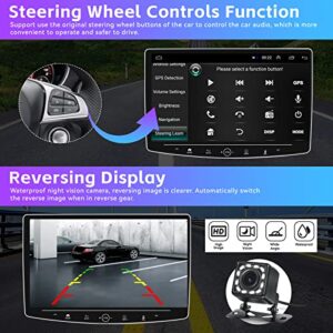 Android 11 Single Din Car Stereo 10 inch Rotatable Angle Screen Touch Screen Android Head Unit Support GPS Navigation FM RDS Bluetooth HiFi WiFi USB Mirror Link + Backup Camera&MIC