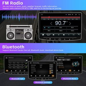 Android 11 Single Din Car Stereo 10 inch Rotatable Angle Screen Touch Screen Android Head Unit Support GPS Navigation FM RDS Bluetooth HiFi WiFi USB Mirror Link + Backup Camera&MIC