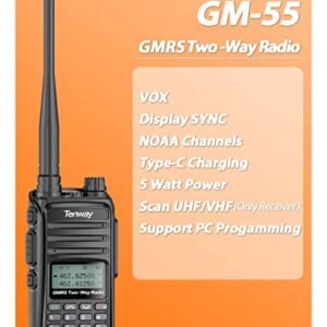 GMRS Radio Handheld GM-55 2pcs 5W Long Range Two Way Radio GMRS Repeater Capable, with NOAA Scanning & Receiving, Display SYNC, for Off Road Overlanding