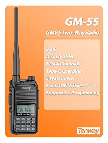 GMRS Radio Handheld GM-55 2pcs 5W Long Range Two Way Radio GMRS Repeater Capable, with NOAA Scanning & Receiving, Display SYNC, for Off Road Overlanding