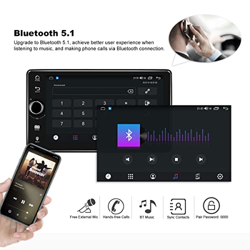 Joying 7" Single Din Car Stereo Android 10.0 Head Unit Touch Screen Car Radio Support Bluetooth 5.1/Carplay/Android Auto/5G WiFi/Subwoofer Output/Audio Out/Video in