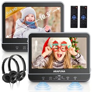 10.5" Dual Portable DVD Player with HDMI Input, Arafuna Car DVD Player Dual Screen Play A Same or Two Different Movies, Headrest DVD Player for Car Support 1080P HD Video, USB/SD,Last Memory