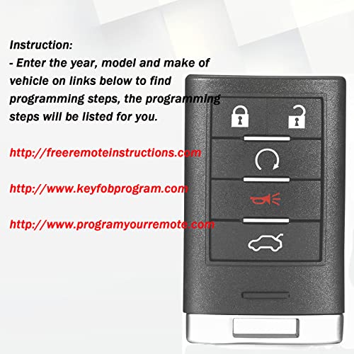 Keyless Entry Remote Control Car Key Fob Fits for Cadillac CTS 2008-2015 Cadillac STS 2008 2009 2010 2011 FCC ID: M3N5WY7777A 315MHz (Pack of 1)