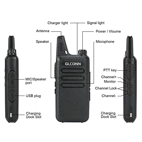 Walkie Talkies for Adults - GLCONN Hands Free 2 Way Radio Walkie Talkies with Earpiece - Portable Two Way Radios Long Range Rechargeable for Store Hotel Commerical Government Hunting (2 Pack)