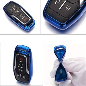 Royalfox(TM) 4 5 Buttons TPU Smart keyless Entry Remote Key Fob case Cover Keychain for Ford Mustang F-150 F-450 Explorer Taurus Fusion Edge,Lincoln MKZ MKC MKX (Blue)