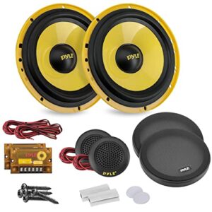 pyle 2way custom component speaker system 6.5” 400 watt component with electroplated plastic basket, butyl rubber surround & 40 oz magnet structure wire installation hardware set included pyle plg6c,yellow