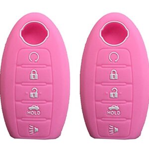 KAWIHEN 2pcs Silicone Smart Remote Key Fob Cover Protector for 350Z 370Z Altima Armada GT-R Leaf Pathfinder Rogue Sentra Maxima Murano Versa 5 button CWTWB1U840 285E3-3SG0D (Pink)