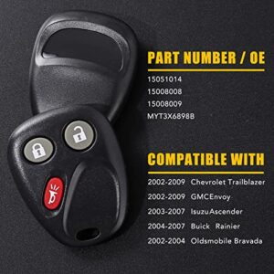 Key Fob Replacement Fit for Chevy Trailblazer GMC Envoy Isuzu Ascender Buick Rainier Oldsmobile Bravada 2002 2003 2004 2005 2006 2007 2008 2009, 3 Btn #MYT3X6898B 15051014 Car Remote, Set 2