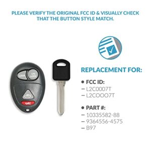 Keyless2Go Replacement for Keyless Entry Car Key Fob Vehicles That Use 4 Button L2C0007T 10335582-88 Remote, Self-Programming with New Uncut PK3 Transponder Ignition Car Key B97