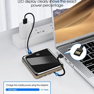 KLL Power Bank with Built in Cables, 10000mAh Slim Portable Charger LED Display, Small External Battery Pack with 4 Inputs and 5 Outputs Phone Charger for iPhone Samsung Huawei iPad etc