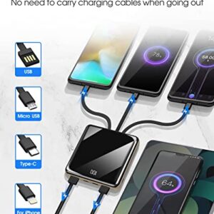 KLL Power Bank with Built in Cables, 10000mAh Slim Portable Charger LED Display, Small External Battery Pack with 4 Inputs and 5 Outputs Phone Charger for iPhone Samsung Huawei iPad etc