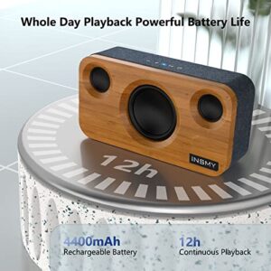 INSMY Bluetooth Speaker with Super Bass, 25W Loud Bamboo Wood Home Audio Wireless Speakers with Subwoofer Stereo Pair,Deep Bass Retro Bookshelf Speakers with Mic, AUX,TF Card (A320/M10) Upgraded