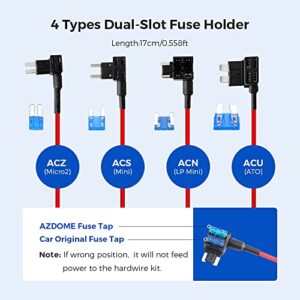 AZDOME Micro USB Port 3-Lead Acc Hardwire Kit for M300S Dash Cam, 12ft with Fuse Kit, for Dash Camera 24H Parking Monitor Mode, Converts 12V-24V to Output 5V/2.5A Max JYX04