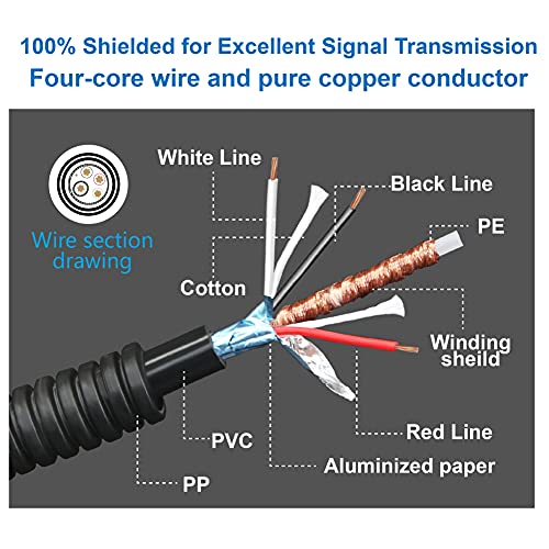 4 Pin Camera Cable with Corrugation Tube Cover, 4 Pin Aviation Extension Cable, 4 Pin Video Cable for Backup Camera Rear View System RV Truck Trailer Bus Car Waterproof by INSEETECH (10FT/3M)