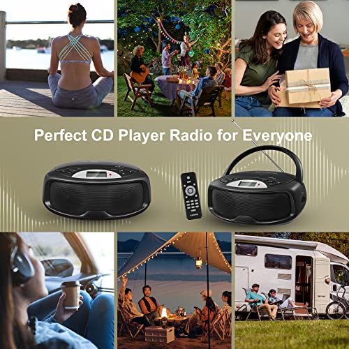 Gelielim Portable CD Boombox with Remote, FM Stereo Sound System, Bluetooth, Karaoke, Playback CD/MP3, Front Aux-in Port, Headphone Jack, Tiny Body, LCD Display, Supported AC/DC