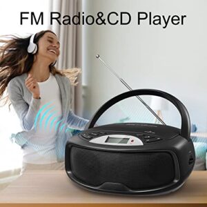 Gelielim Portable CD Boombox with Remote, FM Stereo Sound System, Bluetooth, Karaoke, Playback CD/MP3, Front Aux-in Port, Headphone Jack, Tiny Body, LCD Display, Supported AC/DC