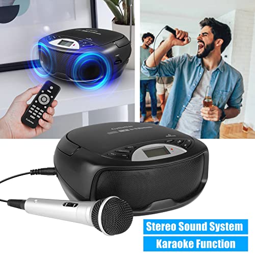 Gelielim Portable CD Boombox with Remote, FM Stereo Sound System, Bluetooth, Karaoke, Playback CD/MP3, Front Aux-in Port, Headphone Jack, Tiny Body, LCD Display, Supported AC/DC