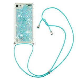ipod touch 7 case, touch 6 case, touch 5 case, gift_source bling liquid glitter flowing case soft silicone cover shell with neck strap lanyard for ipod touch 5th/6th/7th generation [silver blue star]