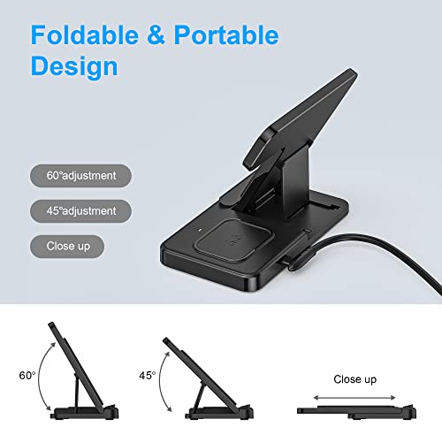 3 in 1 Wireless Foldable Charging Station,Folding Fast Charger Dock Stand for Apple iPhone 14/13/12/11/Pro/Max/XS/XR/X/Plus/Apple Watch 7/6/5/4/3/2/SE, AirPods 3/2(with Adapter)