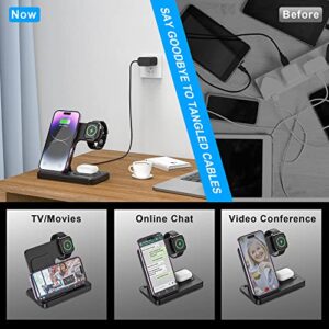 3 in 1 Wireless Foldable Charging Station,Folding Fast Charger Dock Stand for Apple iPhone 14/13/12/11/Pro/Max/XS/XR/X/Plus/Apple Watch 7/6/5/4/3/2/SE, AirPods 3/2(with Adapter)